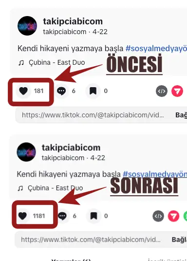 tiktok begeni hilesi öncesi ve sonrası