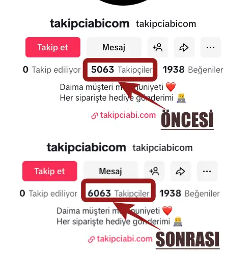 tiktok takipçi hilesi öncesi ve sonrası