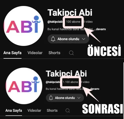 YouTube Abone hilesi öncesi ve sonrası