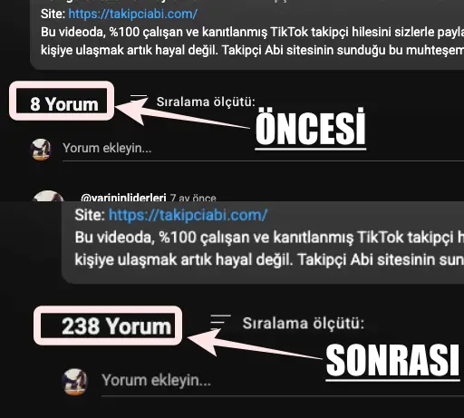 YouTube yorum hilesi öncesi ve sonrası